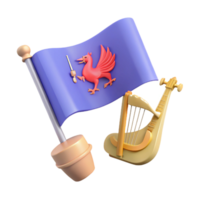 3D Render of a Flag with a Red Bird and a Harp png