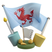 3D Render of a Red Dragon on a Blue Flag with a Candle and Other Festive Decorations png