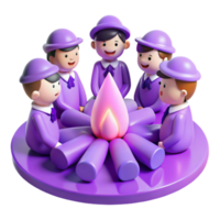 3D Render of Purple Cartoon Characters Sitting Around a Fire png