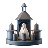 3D Render of a Small Shrine with a Figure and Candles png
