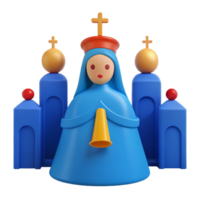 3D Render of a Religious Figure with Buildings png