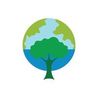 vibrant upside down globe tree isolated flat illustration on white background vector