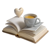 Cozy Morning Open Book, Cup of Coffee, and Heart png