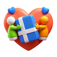 3D Render of Two Cartoon Characters Holding a Gift on a Heart Shape png
