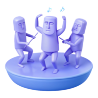 Three 3D Characters Dancing on a Platform with Music Notes Above png