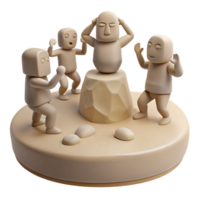 3D Render of 4 Simple Figures with One Covering Ears png