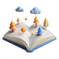 Open Book with 3D Trees and Clouds png