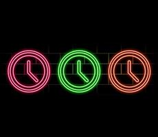 Glowing clock icon. Clock, time. Line clocks symbol isolated on black background. neon Clock icon symbol for your website design logo, app. Clock icon illustration..pink vector