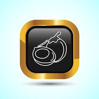 Coconut fruit icon design illustration, Organic fruit icon sign for apps and websites, Gold Color Square Button Design vector