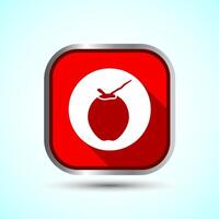 Coconut fruit icon design illustration, Organic fruit icon sign for apps and websites, Red Shadow Button Design vector
