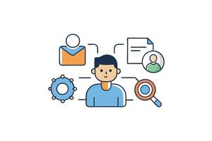 Cartoon Illustration of Team Collaboration and Marketing Strategy for Business Promotion vector