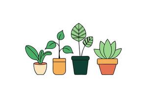 Trendy Home Decor Illustration of Various Potted Plants Collection vector