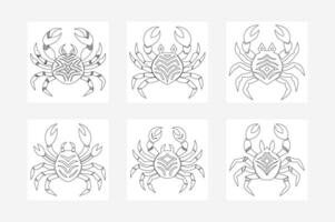 Crab with Intricate Tribal Patterns Detailed Line Art Illustration on White Background vector