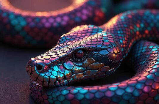 Iridescent holographic snake, pastel light. Year of the Snake. New Year 2025 photo