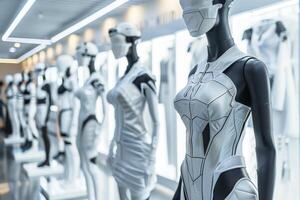 Futuristic fashion studio with innovation mannequins for showcases innovative textile photo