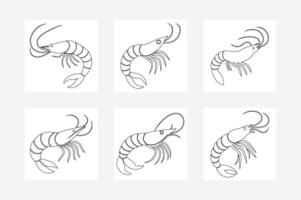 Shrimp Line Art on White Background Digital Download vector
