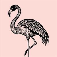 A black and white drawing of a flamingo vector