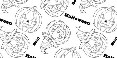 Halloween pumpkin and witch hat pattern with Boo and Halloween text, for holiday-themed products, wrapping paper, decorations vector