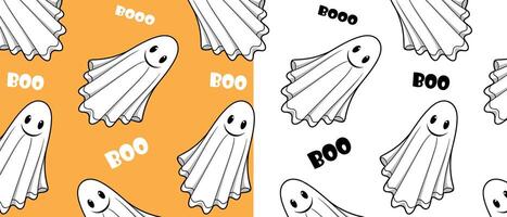Dual Halloween ghost pattern, orange and white. For fabric design, packaging, or digital backgrounds vector