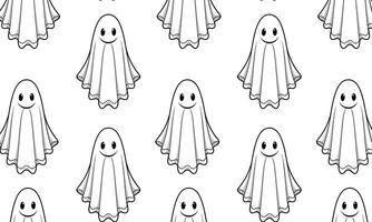 Simple repeating pattern of cute, smiling ghosts in monochrome. For Halloween-themed textiles, party decorations, web backgrounds vector