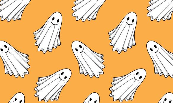 Cute ghost pattern with orange background vector