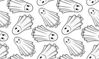 Cheerful pattern of smiling ghosts in white sheets creates a playful, festive backdrop, for Halloween celebrations vector