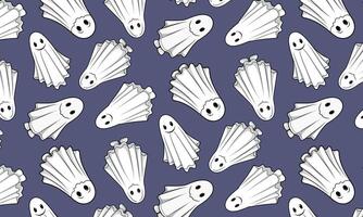 Simple repeating pattern of white ghosts on a dark blue backdrop, for Halloween decorations, textile prints, event branding vector