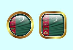Glossy flag button of Turkmenistan, High quality web button design vector
