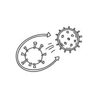 Illustration of an antibody attacking a virus in a microscopic scene vector