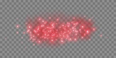 Red magic sparks and dust stars. Red glow flare light effect. vector