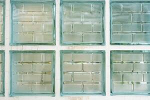 Glass cube texture block wall construction square shape background. Concept idea photo