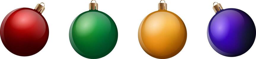 Realistic 3D Christmas multicolored balls on transparent background. New Year's bright toys with shadows and highlight. Red, green, blue, yellow Elements for banners, posters, templates, social media. vector