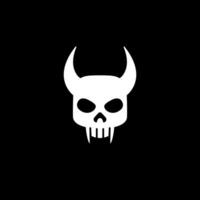 Minimalist skull logo with horns on black background vector