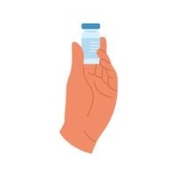 Hand holding a small ampoule for injection in flat simple style. Medical design vector