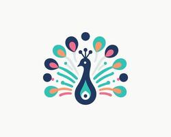 A colorful peacock logo with a colorful background vector