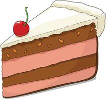 Slice of cake with cherry vector