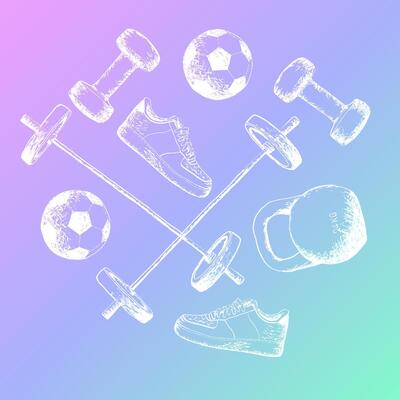 Workout fitness grungy style sketch art circle composition