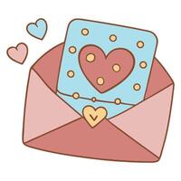 Cute greeting card with hearts in an open envelope cartoon style illustration vector