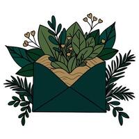 Floral envelope lush green botanical arrangement with leaves and flowers vector