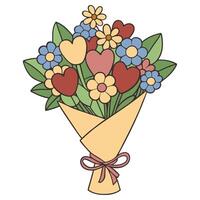 Pastel bouquet of heart shaped flowers in a flat design vector