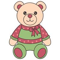 Cute plush bear with polka dot sweater and bow vector