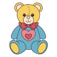 Cute plush bear with bow and heart in cartoon style vector