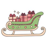 Festive sleigh with gifts in colorful flat cartoon style vector