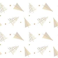 Simple minimalistic pattern with gold christmas trees and snowflakes. Christmas seamless background vector
