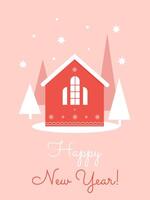 Christmas card with a fairy-tale cute house and trees vector