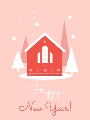 Christmas card with a fairy-tale cute house and trees