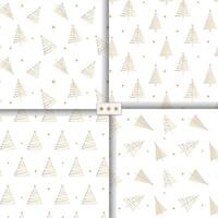 Set of golden seamless patterns with christmas tree. Simple minimalistic xmas backgrounds. New year decorations. vector