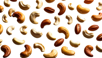 A variety of nuts are arranged in a pattern png
