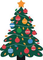 Traditional Christmas tree with bright ornaments and a star on top. For holiday cards, web icons, festive patterns vector