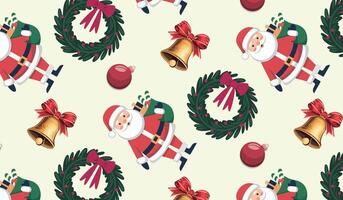 Christmas wreath and Santa seamless pattern, for wrapping paper, web design, or festive decorations vector
